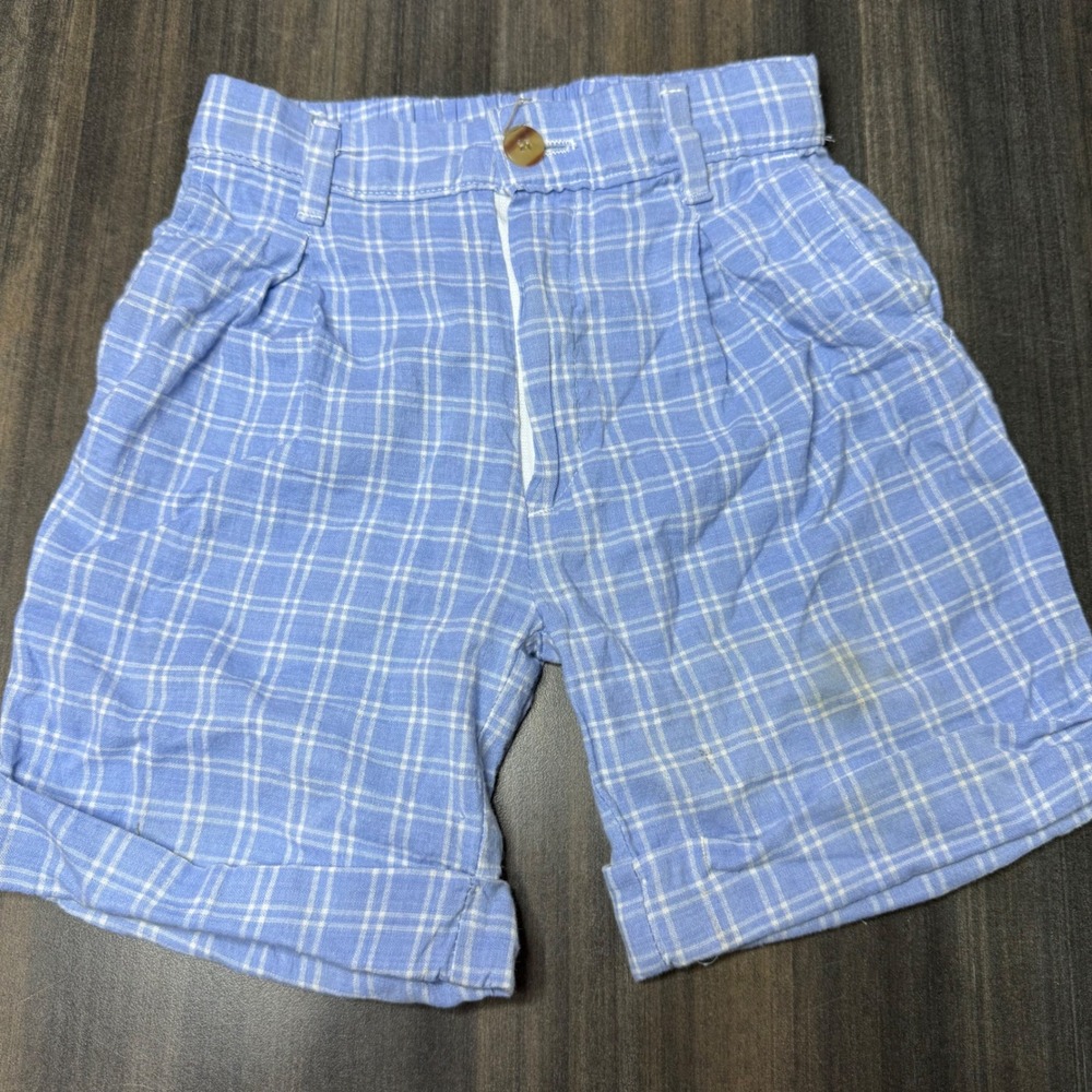 Vintage Kite Strings Plaid Shorts‎ Kids Blue White Casual Boys 3T